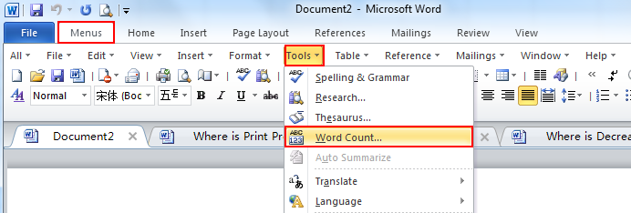 Word Count Ms Word 2010